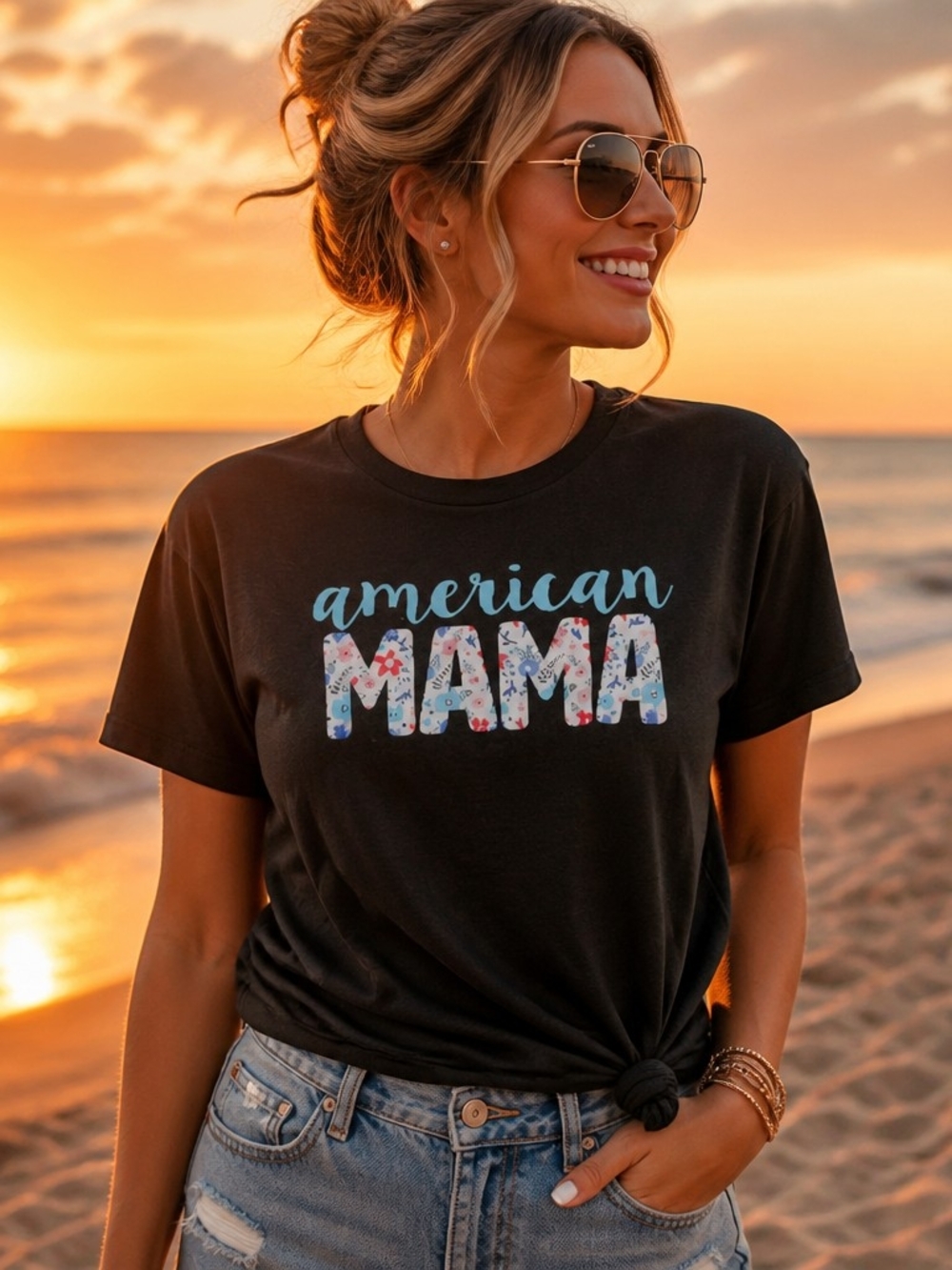 Celebrate It Black 'American MAMA' Floral Short Sleeve Tee